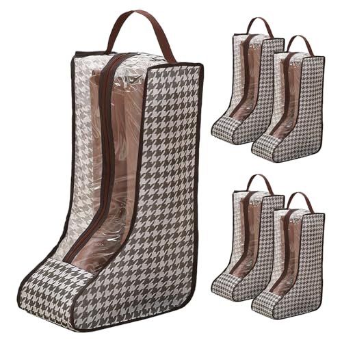 4 Pack Boot Storage Bag, Portable Dust Proof Boot Bags for Cowboy Boots, Shoe Cover Protector Bag for Boots Storage and Organizer Packing, Tall Boot Storage Carry Bag for Travel and Daily Use - color: 4 Pack Houndstooth