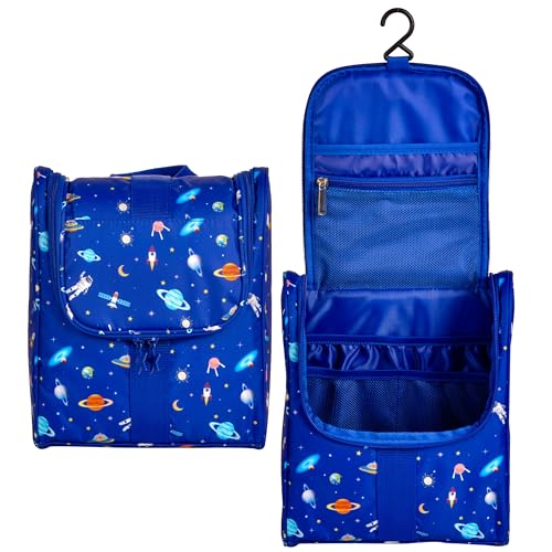 Remobia Hicol Cute Cartoon Hanging Kids Toiletry Bag Children Travel Cosmetic Makeup Organizer Wash Bag Shower bag Over Night Bag Camping Shaving Kit Bag for Boys & Girls (Astronaut) - color: Astronaut