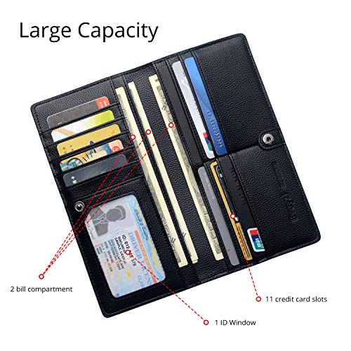 Bveyzi Ultra Slim Thin Leather RFID Blocking Credit Card Holder Bifold Clutch Wallets for Women - color: Black