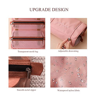 LumiSyne 4 In 1 Detachable Toiletry Bag Hanging Roll-Up Makeup Bag Large Capacity Travel Wash Bag Mesh Cosmetic Bag Portable Foldable Toiletry Bag Waterproof Cosmetic Organizer Bag For Travel Daily - color: Black