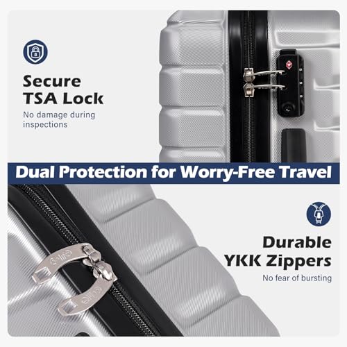 Coolife Luggage Sets, 3 Piece Hard Shell Suitcase Set with Spinner Wheels, Expandable Large Checked Luggage, Lightweight Rolling Carry On with TSA Lock Sliver - color: sliver, size: 3 Piece Set (20in/24in/28in)