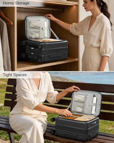 Hanke 20 Inch Expandable Carry On Luggage with Cup Holder 22x14x9 Airline Approved, Top Opening Hard Shell Suitcases with Wheels, Carry-On Travel Suitcase Trunk Luggage with Lock, Jet Black - color: Jet Black, size: Expandable 20 Inch