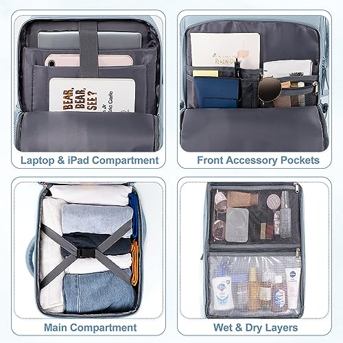 Sinaliy Travel Backpack, Carry on Flight Approved Backpack with Multi-Pockets, TSA Waterproof 17.3inch Laptop Backpack, Personal Item Travel Bag for Men Women, Light Blue - color: Light Blue, size: X-Large