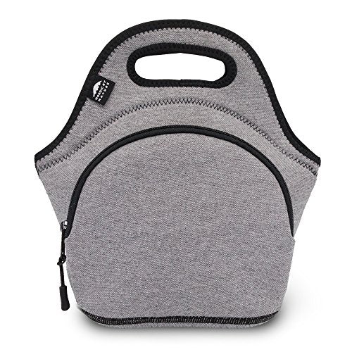 Nordic By Nature Neoprene Lunch Bag for Women & Lunch tote for Kids Insulated Lunch bag Reusable Washable Extra Thick Neoprene & Soft Cotton Feel, Premium Stitching, Outside Pocket, (M) Grey/Black - color: Dark Gray /Black, size: Medium