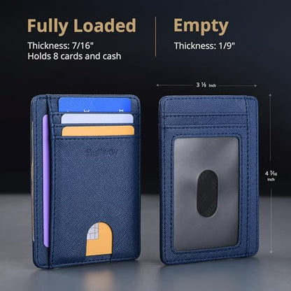 Buffway Slim Minimalist Front Pocket RFID Blocking Leather Wallets for Men and Women - Cross Blue - color: Cross Blue