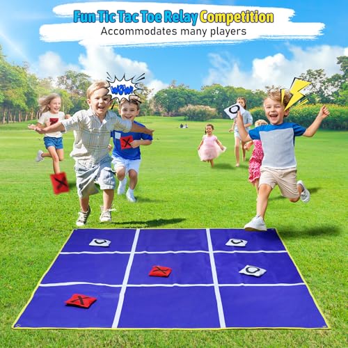 2-in-1 Outdoor Giant Tic Tac Toe Bean Bag Toss Games for Kids Adults, 4.5Ft Double-Sided Large Outside Lawn Yard Backyard Carnival Field Day Beach Picnic Camping Birthday Party Family Reunion Game - style: Regular