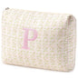 HBselect Initial Quilted Makeup Bag, Pink Cosmetic Travel Toiletry Bag, Flowers Coquette Zipper Make Up Pouch Organizer Teen Girl Gift Trendy Stuff P - color: 1Pc Medium Pinkflower, style: P