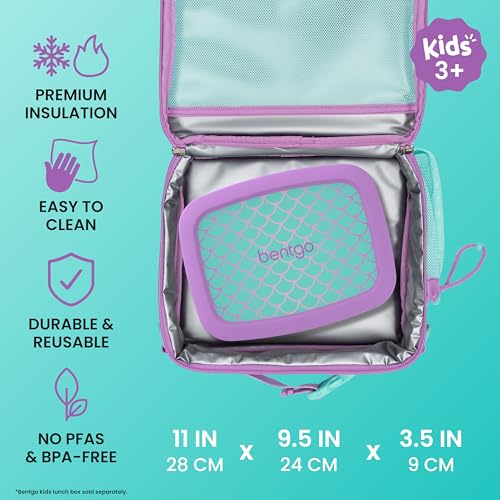 Bentgo Kids Lunch Bag - Durable, Double-Insulated Lunch Bag for Kids 3+; Holds Lunch Box, Water Bottle, & Snacks; Easy-Clean Water-Resistant Fabric & Multiple Zippered Pockets (Mermaid) - color: Mermaid