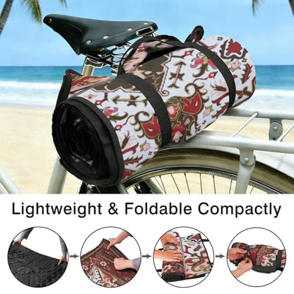 Supfitness Extra Large Picnic Blankets Waterproof Foldable (80"x 80") Beach Blanket Waterproof Sandproof,3-Layer Thicking Mat Outdoor Packable Camping Blanket - color: Boho-red, size: 80x80in