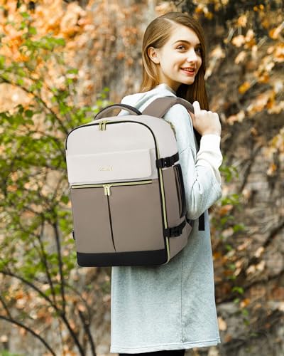 LOVEVOOK Travel Backpack for Women, TSA Carry On Backpack Flight Approved Luggage, 40L Water Resistant Personal Item Daypack Large Weekender Bag fit 17 inch Laptop with 3 Cubes, Beige-khaki-black - color: Beige-khaki-black, size: 40L-17.3 Inch-4Pcs