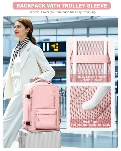 VGCUB Large Travel Backpack Bag for Women Men,Carry on Backpack,17 Inch Laptop Business Work Waterproof Backpack with Laptop Compartment,Person Item Flight Approved,Mochila de Viaje,Pink - color: Pure Pink, style: Large