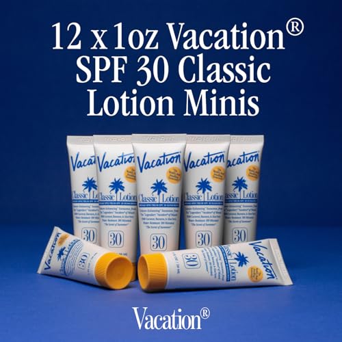 Vacation Mini Classic SPF 30 Sunscreen Lotion, 1 Fluid Ounce, Pack of 12 - Invisible, No White Cast, Water-Resistant, Vegan, Dermatologist-Tested, Travel Size - size: 1 Fl Oz (Pack of 12), style: SPF 30