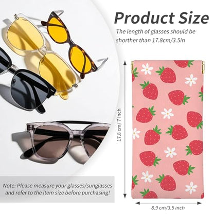 Glasses Case Soft, Eyeglass Cases for Women Portable Squeeze Top PU Leather 2 Pack Glasses Pouch with Cleaning Cloth - color: 2pcs Strawberry Flower