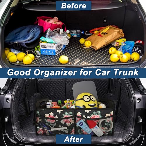 Deosk Trunk Organizer and Storage with Reinforced Handles,Car Accessories for Women/Men 50L Waterproof Polyester Trunk Organzier for Car/SUV/Minivan/Truck(Medium, Floral) - color: Floral, size: Medium