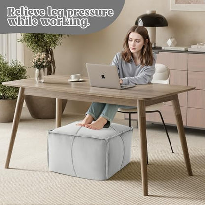MeMoreCool Stuffed Round Pouf Ottoman Foot Rest, Floor Pouf Foot Stool with Soft Foam Chunk Filling, Small Round Ottoman Footstool Circle Footrest for Living Room - color: Piping Light Grey