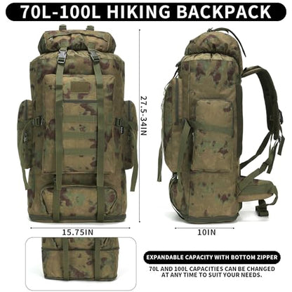 Hiking Backpack for Men 70L/100L Camping Backpack Military Rucksack Molle 3 Days Assault Pack for Climbing | Camping Backpack - color: 100l-ruin Green