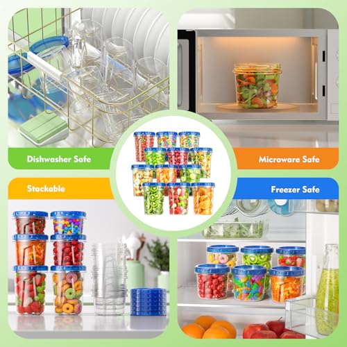 BiuLeon 12 Pack-34oz Freezer Storage Containers, Plastic Food Storage Containers with Twist Top Lids, BPA Free and Reusable Soup Containers with Lids, Leakproof/Microwave/Dishwasher Safe - color: 12Pack-34oz