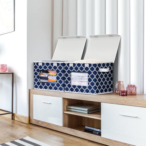 Univivi Fabric Foldable Storage Boxes [4-Pack] Large Collapsible Stackable Storage Bins with Lids, Closet Organizers and Storage Cube Basket for Home, Office, Bedroom (Blue Lantern, 17”x 12” x 12”) - color: Blue Lantern, size: 17''-4 Pack