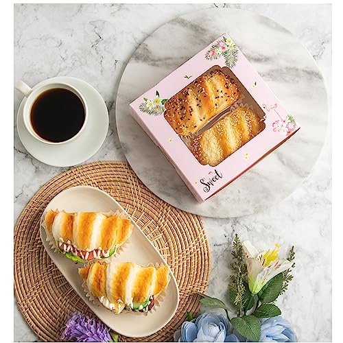 20 Pack Bakery Boxes with Window Small 6x6x2 inch for Cookie, Candy, Pastry, Brownie, Chiffon Cake, Tart, Pie, Waffle (Pink-Flamingo) - color: Pink-Flamingo