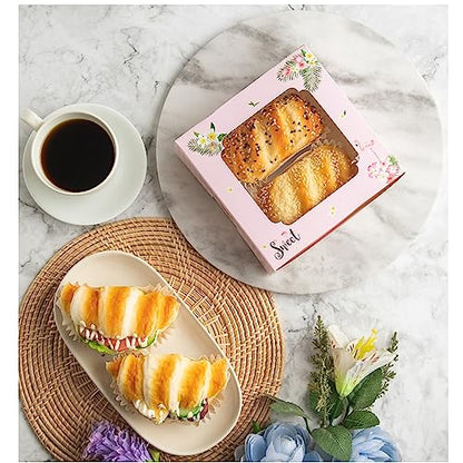 20 Pack Bakery Boxes with Window Small 6x6x2 inch for Cookie, Candy, Pastry, Brownie, Chiffon Cake, Tart, Pie, Waffle (Pink-Flamingo) - color: Pink-Flamingo