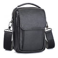 Augus Leather Small Messenger Bag For Men Crossbody Handbag Shoulder Sling Travel Bags for Men Purse Daypack Magnetic Buckle - color: Black