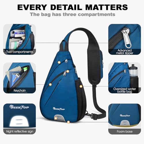 Seektop Anti Theft Crossbody Bag for Women RFID Blocking Waterproof Sling Backpack Lightweight 400D Nylon Small Chest Pack Shoulder Bag for Travel Hiking Commuting Men Blue - color: Blue