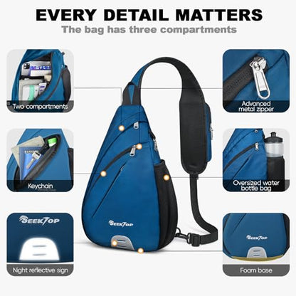 Seektop Anti Theft Crossbody Bag for Women RFID Blocking Waterproof Sling Backpack Lightweight 400D Nylon Small Chest Pack Shoulder Bag for Travel Hiking Commuting Men Blue - color: Blue