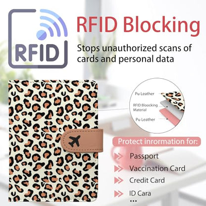 Passport Holder, Travel Wallet Cover with Pen Loop | Cute RFID Blocking Leather Case with Magnetic Closure for Travel Essentials-Leopard - color: J-Leopard