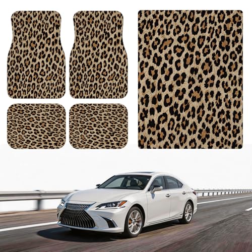 Automotive Floor Mats 5 Pcs, Universal Car Floor Mats, Leopard Print Cargo Liner, Car Accessory for SUVs/Sedan/Wagons, Durable Protective Mat, Trunk Liner for Families/Travel Enthusiasts - style: Bundle 5
