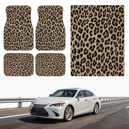 Automotive Floor Mats 5 Pcs, Universal Car Floor Mats, Leopard Print Cargo Liner, Car Accessory for SUVs/Sedan/Wagons, Durable Protective Mat, Trunk Liner for Families/Travel Enthusiasts - style: Bundle 5