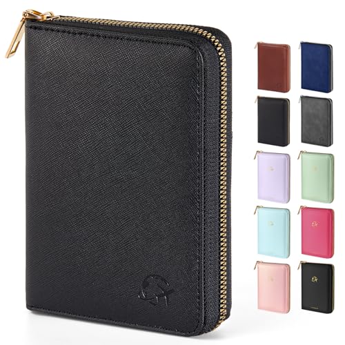 Forvencer Passport Holder Cover with Safe Zipper Closure, Premium Passport Wallet for Travel, Cute RFID Blocking Card Case, Waterproof Travel Accessories for Women, Cross Black - color: Cross Black, style: Zipper Closure