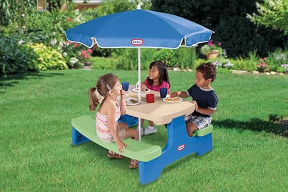 Little Tikes Easy Store Picnic Table with Umbrella, Multi Color, 42.00''L x 38.00''W x 19.75''H - size: Standard