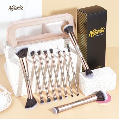 10 PCS Travel Makeup Brush Set With Bag, Makeup Brushes, Double-End Multi-functional Brushes for Foundation Powder Blush Eyeliner Eyeshadows, Professional Face Brush Set（Champagne Gold） - color: 10Pcs-Champagne Gold