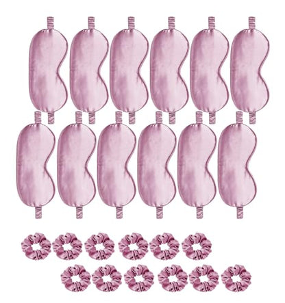 24Pcs Satin Eye Mask Silk Sleep Masks Silky Eyes Cover Blackout Blindfold Eyeshade Scrunchies Hair Ties Travel Wedding Gift - color: Mauve