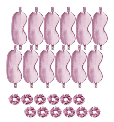 24Pcs Satin Eye Mask Silk Sleep Masks Silky Eyes Cover Blackout Blindfold Eyeshade Scrunchies Hair Ties Travel Wedding Gift - color: Mauve