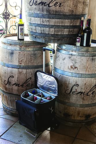 Picnic TIME Cellar 6-Bottle Wine Carrier & Cooler Tote, Insulated Padded Wine Cooler Bag for Travel, Portable Water-Resistant Wine Bag, (Black with Gray Accents) - style: Wine Carrier With Trolley