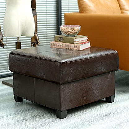 GLAXYFUR Folding Storage Bench, Cube PU Leather Footstool with Legs, Coffee Table, Ottoman with Storage for Living Room, 23.6 x 23.6 x15 Inches, Brown - color: 23.6" Brown