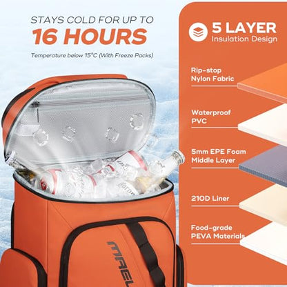 Maelstrom Backpack Cooler,36 Can Cooler Backpack,Soft Cooler Bag Insulated Leakproof,Lightweight Ice Chest Backpack,Travel Cooler Lunch Backpack for Camping,Hiking,Beach - color: Orange