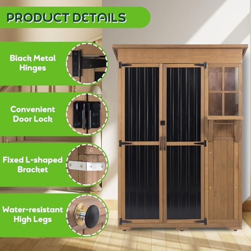 51" L Outdoor Storage Cabinet Waterproof with Shelves, Outside Storage Shed Backyard Tall Cabinet with Fold-Out Table for Patio, Garage, Garden, Pool Accessories Storage - size: 51.4"L*20" W*70"H