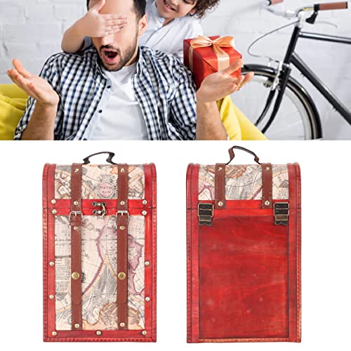 Wine Box, 2 Bottles Antique Wine Bottle Box with Lid and Handle Travel Wine Gift Box, Handmade Premium Wine Carrier Case for Home Bar Decor and Wine Collection