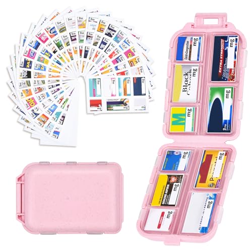 Travel Pill Organizer with 189 Medicine Labels & Stickers - 7 Day Pill Organizer (Pink, 1 Pack) - color: Straw Pink, size: Standard