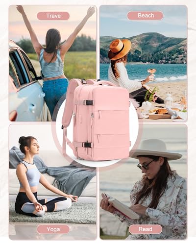 Vacuum Backpack Travel with Pump,Vacuum Seal Bags for Clothing Travel,18×14×8 Personal Item Travel Bag Flight Approved,Pink - color: A15-pink-with Pump