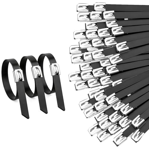 100 PCS 15.75 Inch Black Galvanized Steel Cable Ties Heavy Duty Metal Zip Ties, 304 Premium Rust Proof Self-Locking Steel Ties for Outdoor, Automotive, Fence, Pipes, Machinery - color: Black, size: 100PCS1.81x15.75 Inch