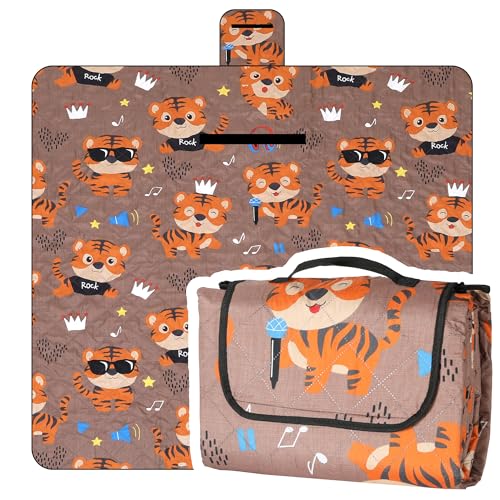 Dimatic Cute Picnic Blankets 78"x78" Extra Large Beach Blankets Waterproof Sand Proof Foldable Portable for Outdoor Family Camping - color: Dancing Tiger