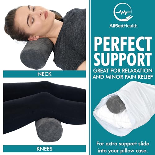AllSett Health Round Cervical Roll Cylinder Bolster Pillow with Removable Washable Cover, Ergonomically Designed for Head, Neck, Back, and Legs, Grey | 13" X 5" - style: 13x5 Inch, Soft, Grey