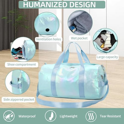 Gym Bag Sports Duffle Bag with Wet Pocket Weekender Overnight Bag with Waterproof Shoe Compartment for Girls Kids Women Travel Dance Yoga Workout Bag (Green) - color: Green