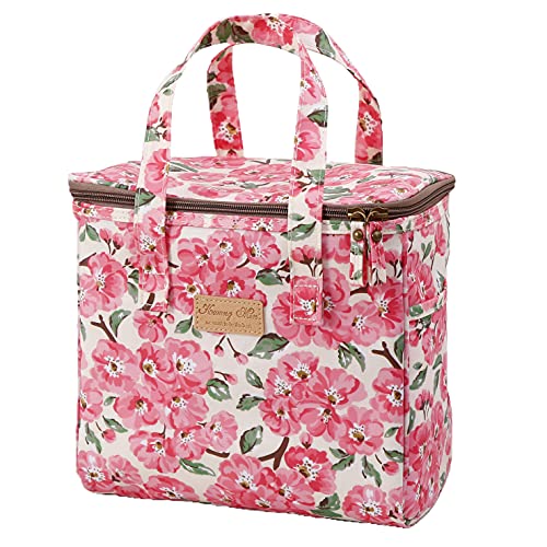 Kwang Min Floral Insulated Lunch Bag for Women,Reusable Lunch Box,Large Cooler for Office,Picnic Outdoors,Premium Waterproof Fabric,Ideal Floral Lunch Bag (Beige Begonia) - color: Begonia Beige