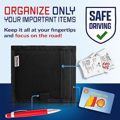 Mini Car Sun Visor Document Holder - Visor Accessories for Women and Men - Small Auto Organizer, Registration & Insurance Holder - Minimalist Design (Black)