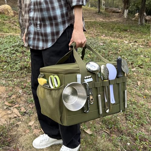 Tactical Camping Storage Bag 28L Tactical Utility Tote Bag Camping Cookware Organizer Trunk Organizer - color: Army Green