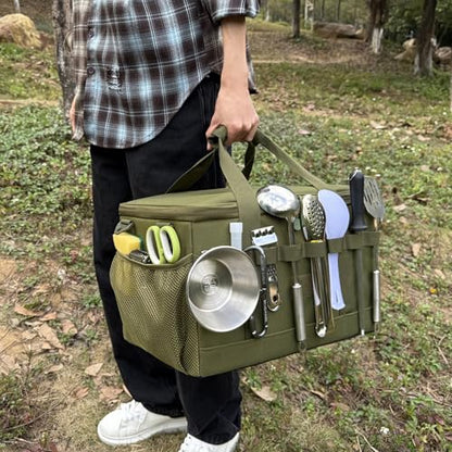 Tactical Camping Storage Bag 28L Tactical Utility Tote Bag Camping Cookware Organizer Trunk Organizer - color: Army Green